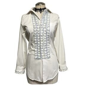 Vintage Permanent Press Victorian Ruffle Vampire Coquette Button Down Shirt